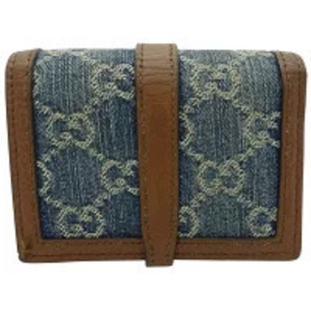 Gucci Wallet Jackie Denim Leather Wallet Card GG Brown fold Bi Blue